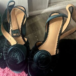 ANTONIO MELANI Dark Green Velvet Heels
